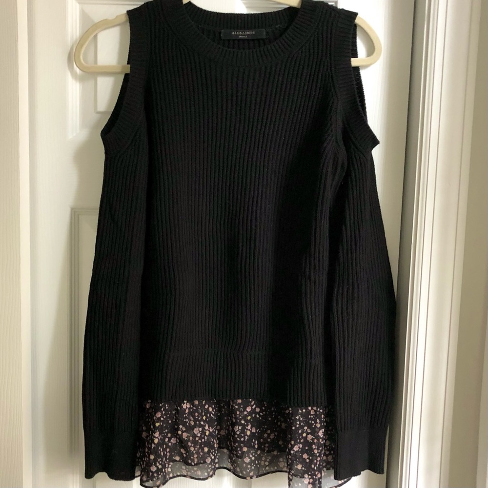 All Saints Ruffle Hem Cold Shoulder Sweater, size S - Picture 2 of 13
